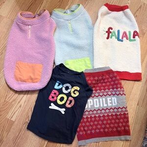 5 Solid & Seasonal Print Dog Sweaters Size XL
